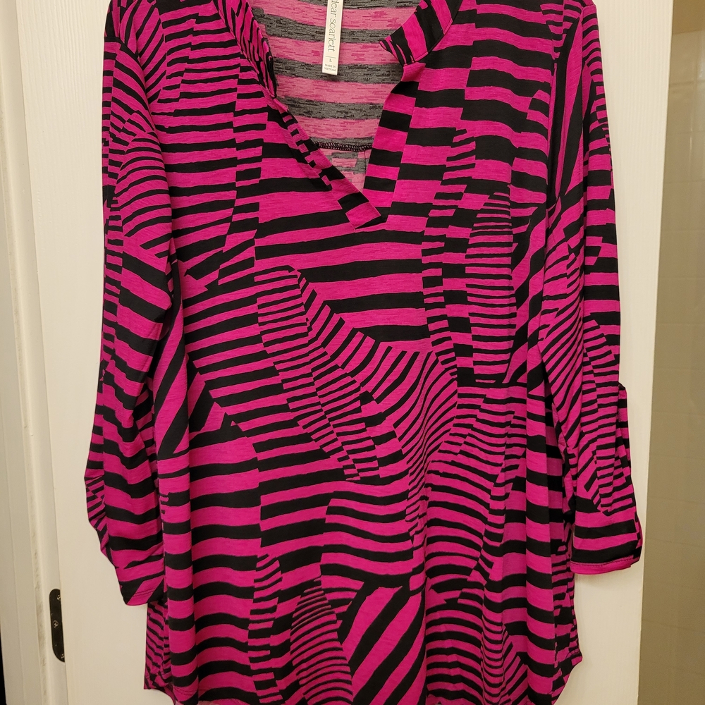 Chic Pink and Black Striped Blouse